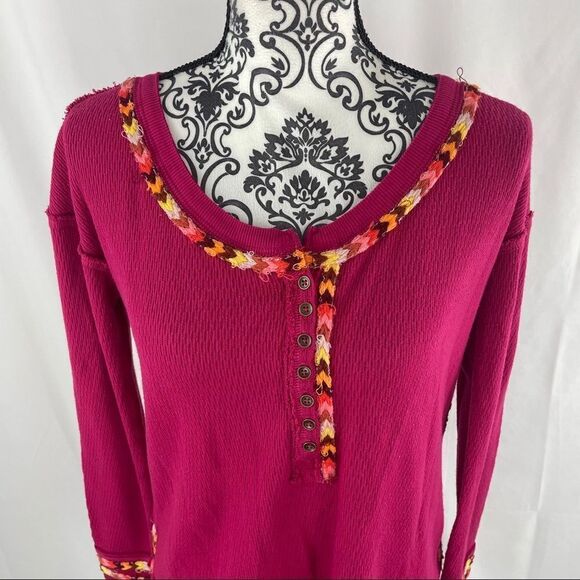 Free People We the Free Rainbow Crochet Thermal Henley Top - Picture 4 of 9